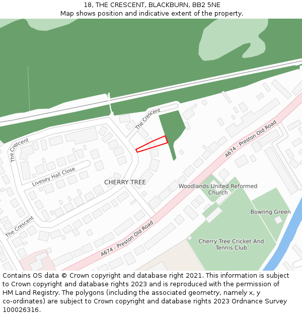 18, THE CRESCENT, BLACKBURN, BB2 5NE: Location map and indicative extent of plot