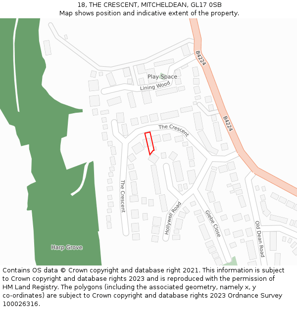 18, THE CRESCENT, MITCHELDEAN, GL17 0SB: Location map and indicative extent of plot