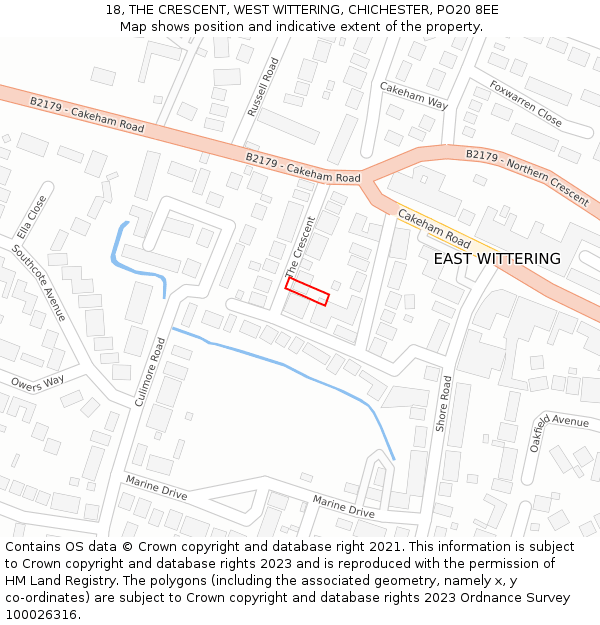 18, THE CRESCENT, WEST WITTERING, CHICHESTER, PO20 8EE: Location map and indicative extent of plot