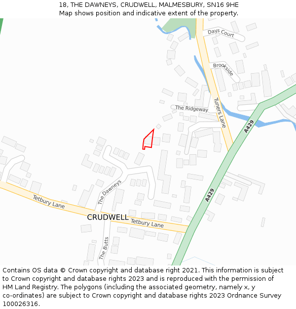 18, THE DAWNEYS, CRUDWELL, MALMESBURY, SN16 9HE: Location map and indicative extent of plot
