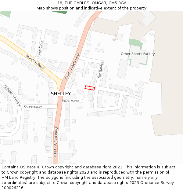 18, THE GABLES, ONGAR, CM5 0GA: Location map and indicative extent of plot