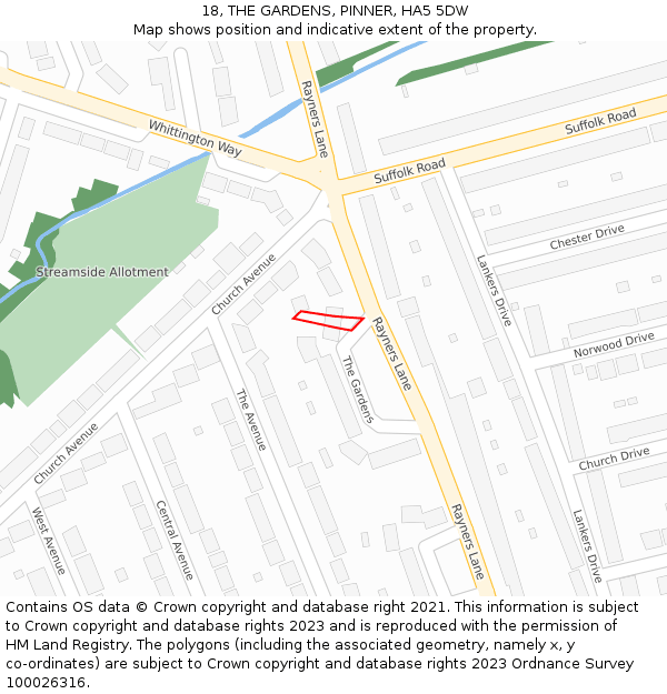 18, THE GARDENS, PINNER, HA5 5DW: Location map and indicative extent of plot