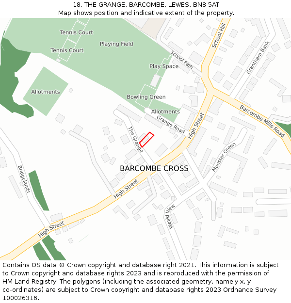 18, THE GRANGE, BARCOMBE, LEWES, BN8 5AT: Location map and indicative extent of plot