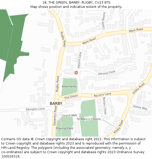 18, THE GREEN, BARBY, RUGBY, CV23 8TS: Location map and indicative extent of plot