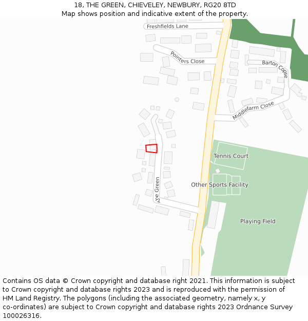 18, THE GREEN, CHIEVELEY, NEWBURY, RG20 8TD: Location map and indicative extent of plot