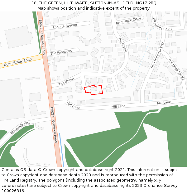 18, THE GREEN, HUTHWAITE, SUTTON-IN-ASHFIELD, NG17 2RQ: Location map and indicative extent of plot