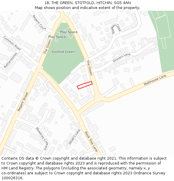 18, THE GREEN, STOTFOLD, HITCHIN, SG5 4AN: Location map and indicative extent of plot