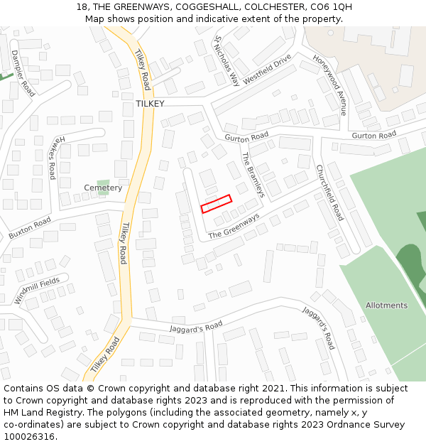 18, THE GREENWAYS, COGGESHALL, COLCHESTER, CO6 1QH: Location map and indicative extent of plot