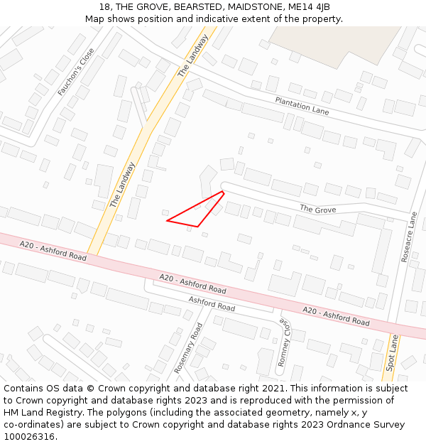 18, THE GROVE, BEARSTED, MAIDSTONE, ME14 4JB: Location map and indicative extent of plot