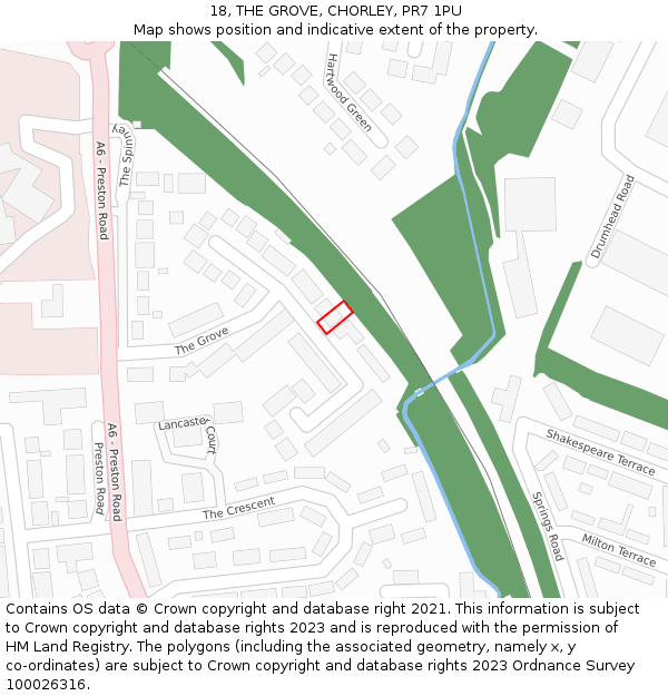 18, THE GROVE, CHORLEY, PR7 1PU: Location map and indicative extent of plot
