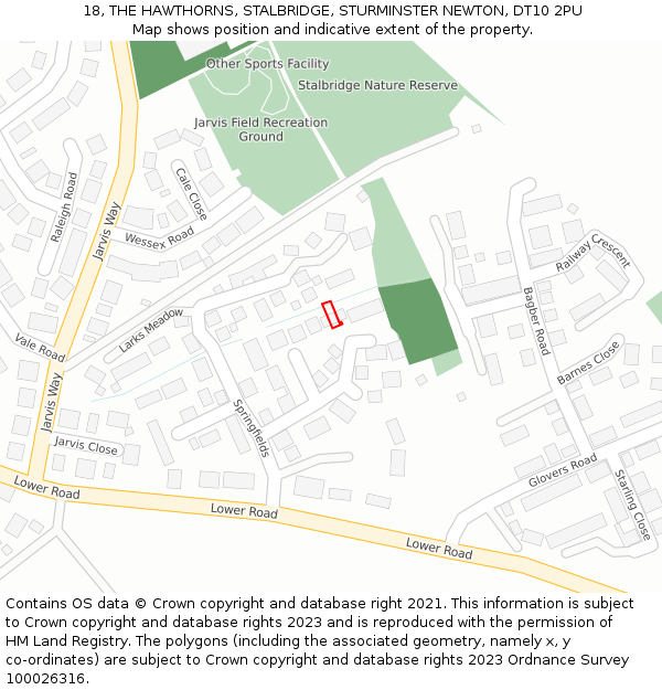 18, THE HAWTHORNS, STALBRIDGE, STURMINSTER NEWTON, DT10 2PU: Location map and indicative extent of plot