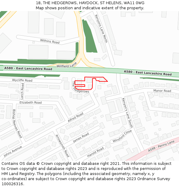 18, THE HEDGEROWS, HAYDOCK, ST HELENS, WA11 0WG: Location map and indicative extent of plot
