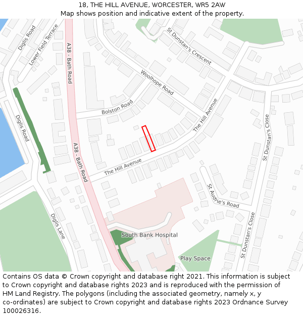 18, THE HILL AVENUE, WORCESTER, WR5 2AW: Location map and indicative extent of plot