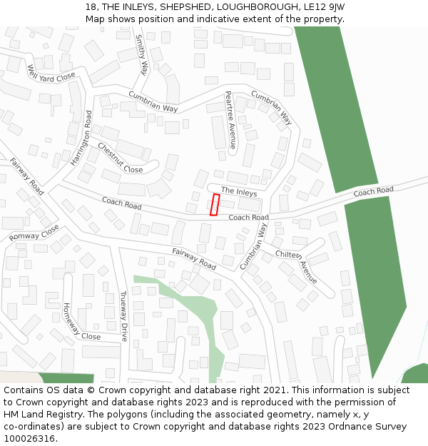 18, THE INLEYS, SHEPSHED, LOUGHBOROUGH, LE12 9JW: Location map and indicative extent of plot