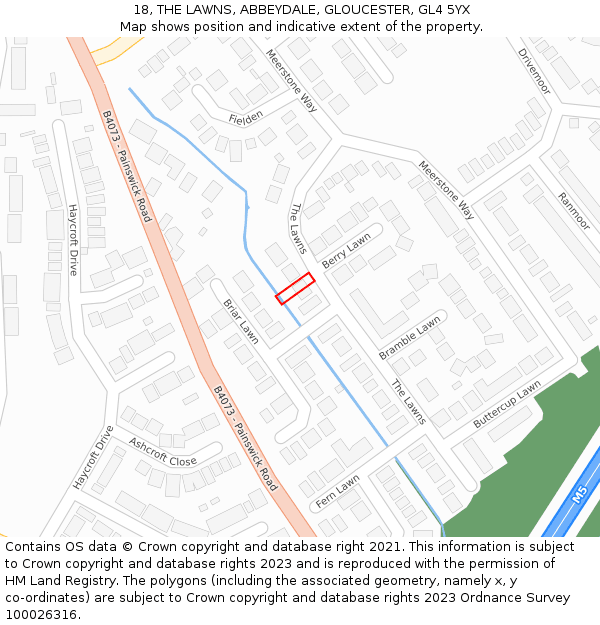 18, THE LAWNS, ABBEYDALE, GLOUCESTER, GL4 5YX: Location map and indicative extent of plot
