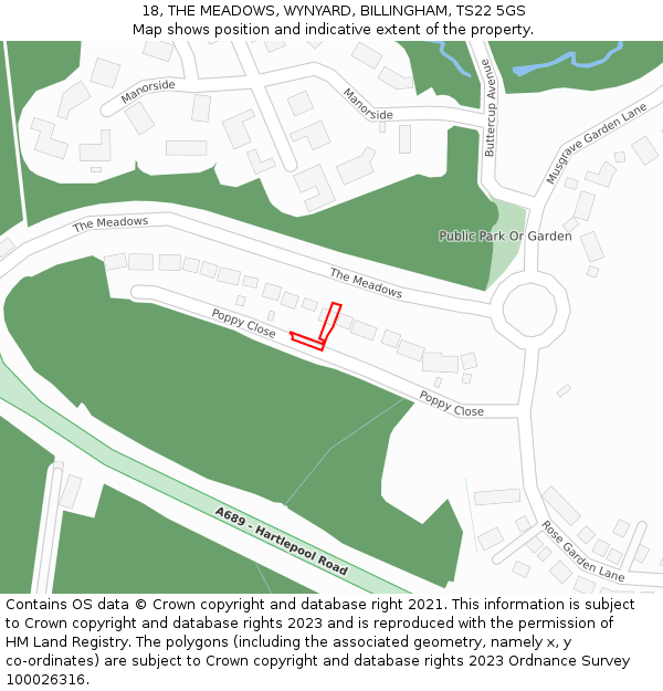 18, THE MEADOWS, WYNYARD, BILLINGHAM, TS22 5GS: Location map and indicative extent of plot