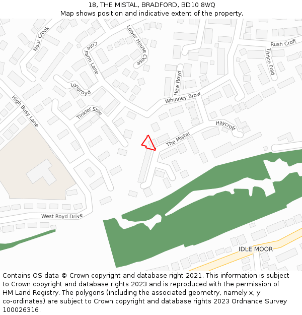 18, THE MISTAL, BRADFORD, BD10 8WQ: Location map and indicative extent of plot