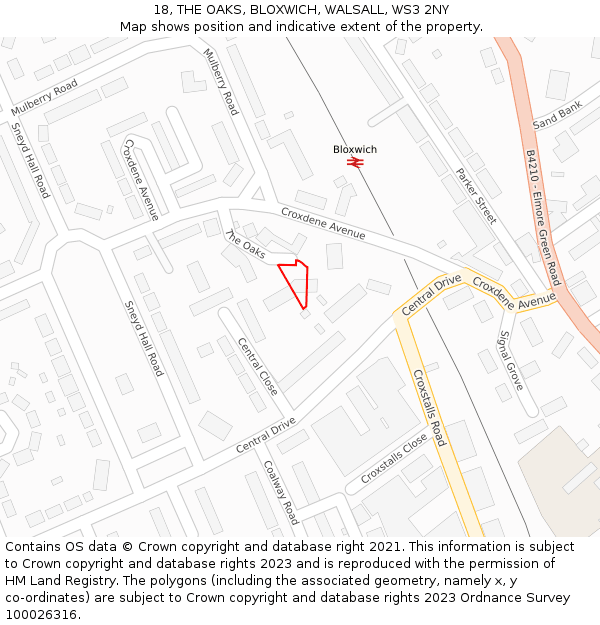 18, THE OAKS, BLOXWICH, WALSALL, WS3 2NY: Location map and indicative extent of plot