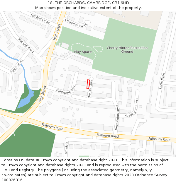 18, THE ORCHARDS, CAMBRIDGE, CB1 9HD: Location map and indicative extent of plot