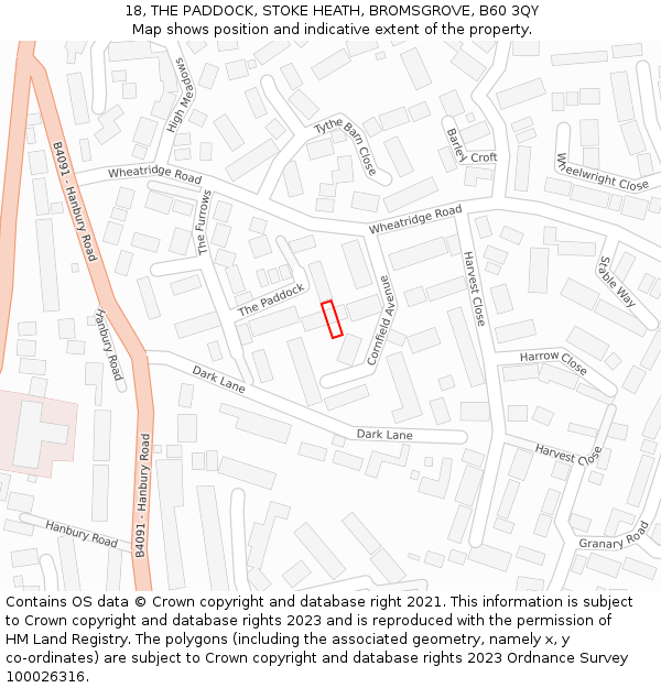 18, THE PADDOCK, STOKE HEATH, BROMSGROVE, B60 3QY: Location map and indicative extent of plot