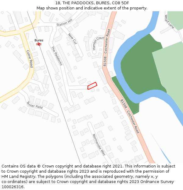 18, THE PADDOCKS, BURES, CO8 5DF: Location map and indicative extent of plot