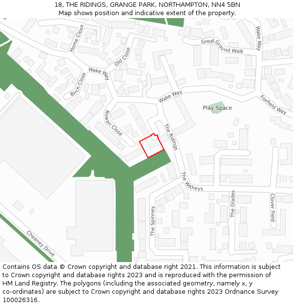 18, THE RIDINGS, GRANGE PARK, NORTHAMPTON, NN4 5BN: Location map and indicative extent of plot