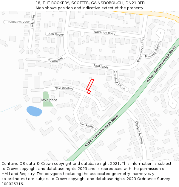 18, THE ROOKERY, SCOTTER, GAINSBOROUGH, DN21 3FB: Location map and indicative extent of plot