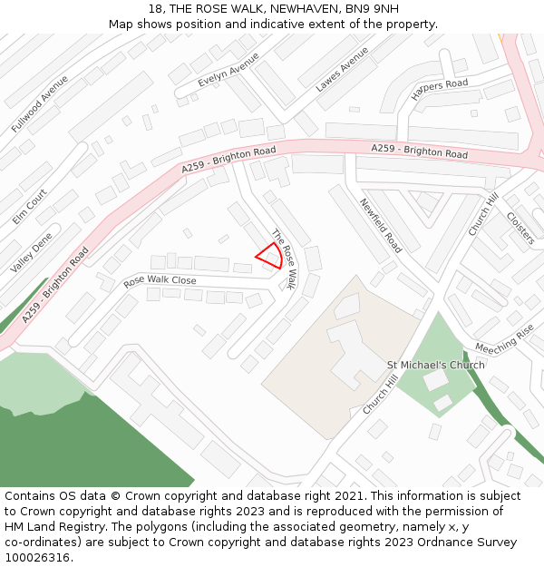 18, THE ROSE WALK, NEWHAVEN, BN9 9NH: Location map and indicative extent of plot