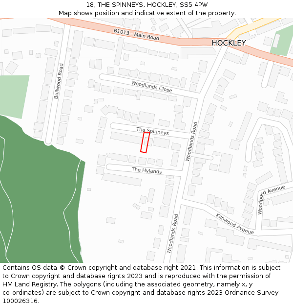18, THE SPINNEYS, HOCKLEY, SS5 4PW: Location map and indicative extent of plot