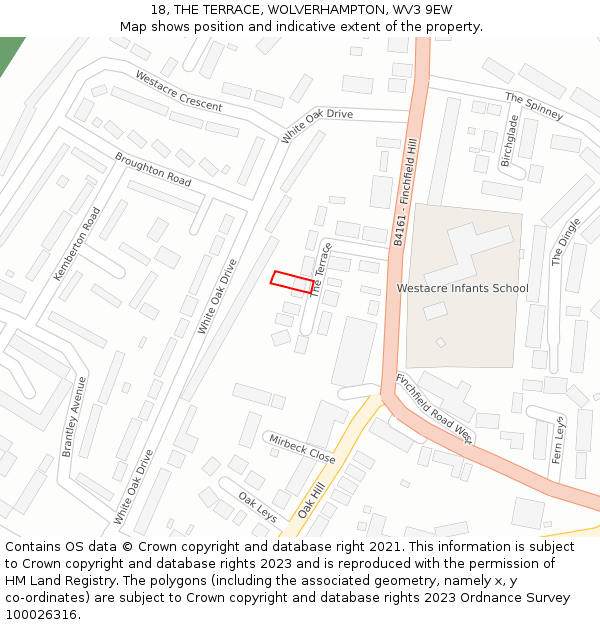 18, THE TERRACE, WOLVERHAMPTON, WV3 9EW: Location map and indicative extent of plot