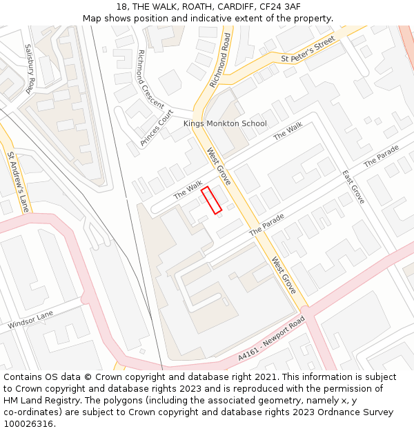 18, THE WALK, ROATH, CARDIFF, CF24 3AF: Location map and indicative extent of plot