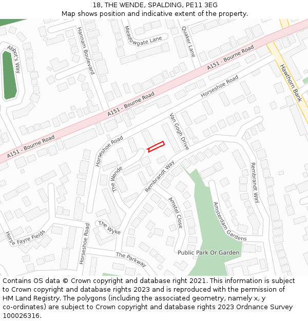 18, THE WENDE, SPALDING, PE11 3EG: Location map and indicative extent of plot
