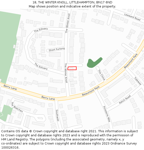 18, THE WINTER KNOLL, LITTLEHAMPTON, BN17 6ND: Location map and indicative extent of plot