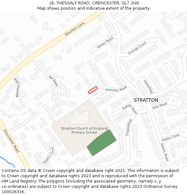 18, THESSALY ROAD, CIRENCESTER, GL7 2NG: Location map and indicative extent of plot