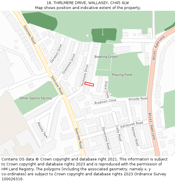 18, THIRLMERE DRIVE, WALLASEY, CH45 4LW: Location map and indicative extent of plot