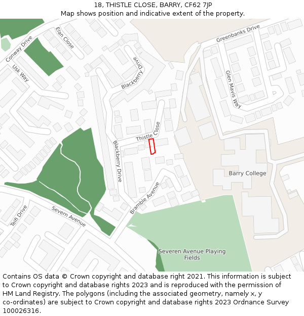 18, THISTLE CLOSE, BARRY, CF62 7JP: Location map and indicative extent of plot