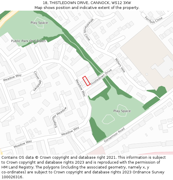 18, THISTLEDOWN DRIVE, CANNOCK, WS12 3XW: Location map and indicative extent of plot