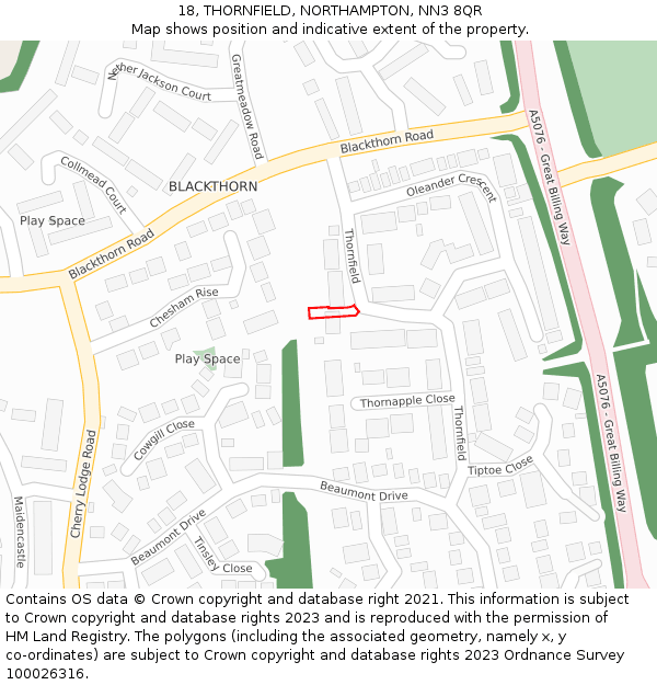18, THORNFIELD, NORTHAMPTON, NN3 8QR: Location map and indicative extent of plot
