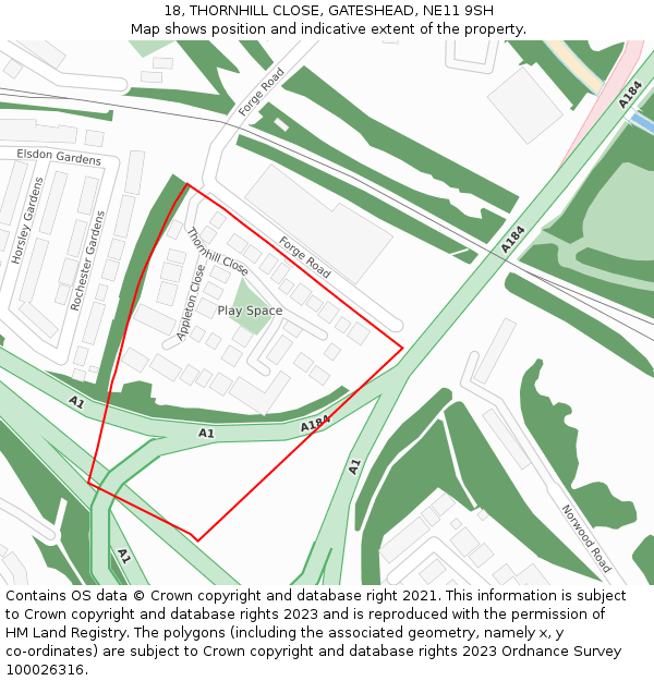 18, THORNHILL CLOSE, GATESHEAD, NE11 9SH: Location map and indicative extent of plot