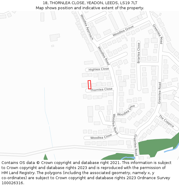 18, THORNLEA CLOSE, YEADON, LEEDS, LS19 7LT: Location map and indicative extent of plot