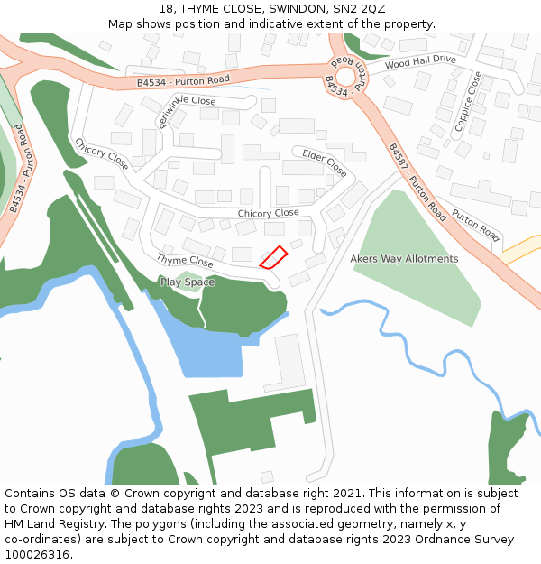 18, THYME CLOSE, SWINDON, SN2 2QZ: Location map and indicative extent of plot