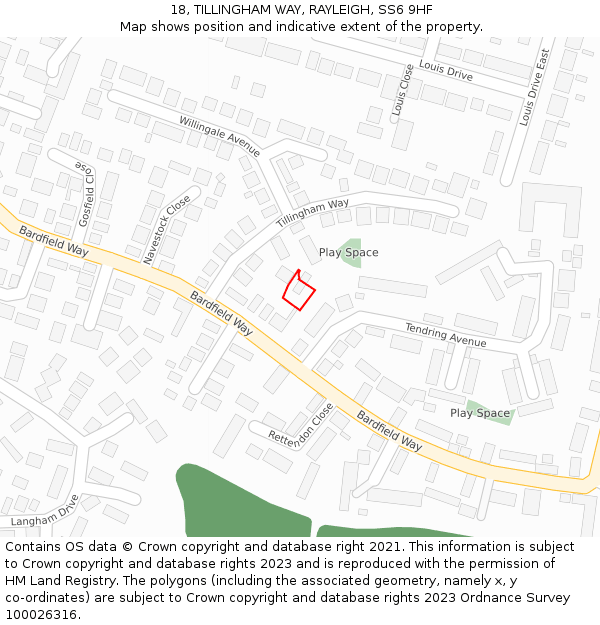 18, TILLINGHAM WAY, RAYLEIGH, SS6 9HF: Location map and indicative extent of plot