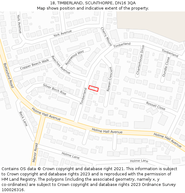 18, TIMBERLAND, SCUNTHORPE, DN16 3QA: Location map and indicative extent of plot