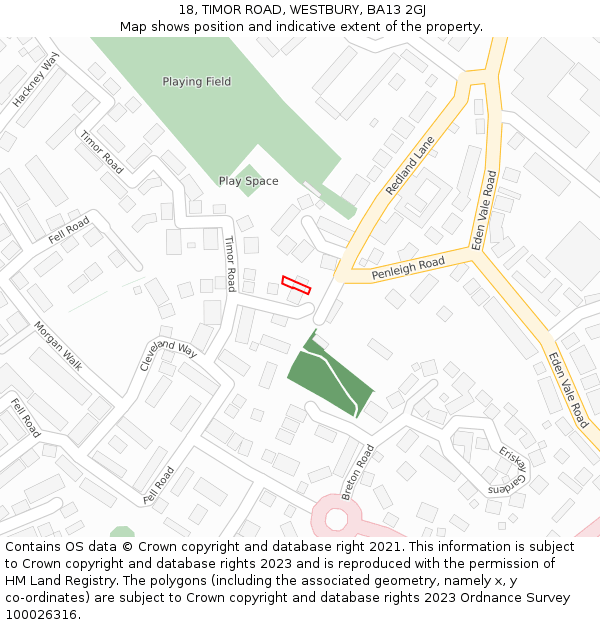 18, TIMOR ROAD, WESTBURY, BA13 2GJ: Location map and indicative extent of plot