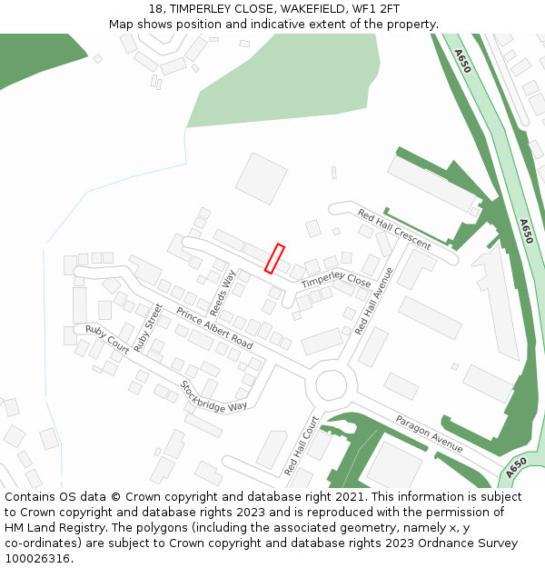 18, TIMPERLEY CLOSE, WAKEFIELD, WF1 2FT: Location map and indicative extent of plot