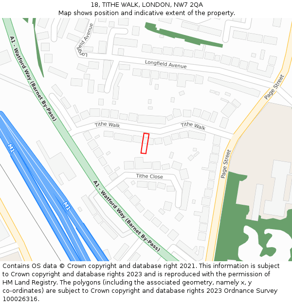 18, TITHE WALK, LONDON, NW7 2QA: Location map and indicative extent of plot