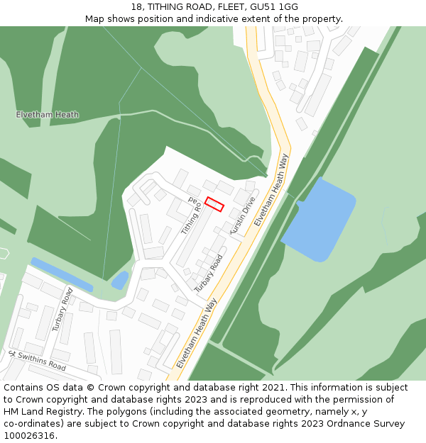 18, TITHING ROAD, FLEET, GU51 1GG: Location map and indicative extent of plot