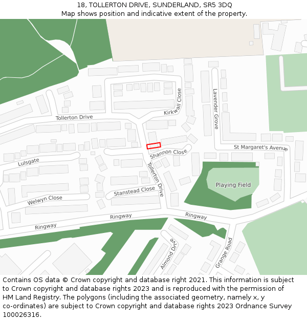 18, TOLLERTON DRIVE, SUNDERLAND, SR5 3DQ: Location map and indicative extent of plot