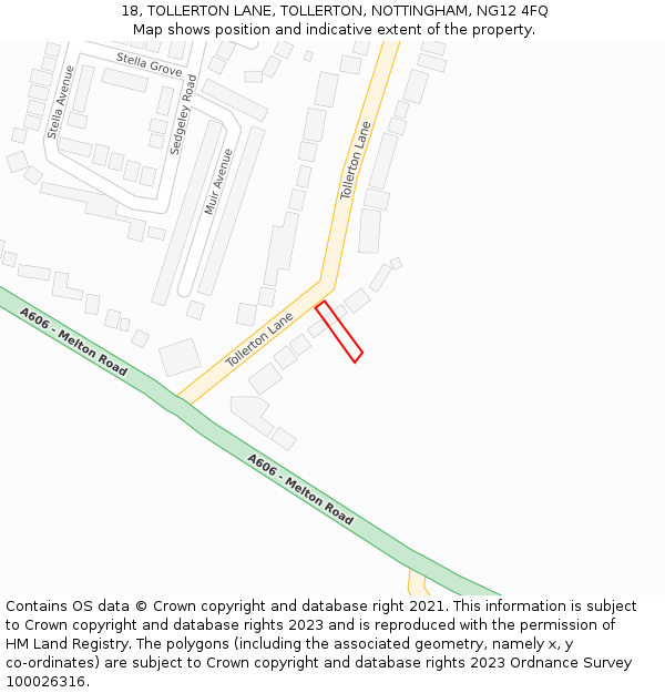 18, TOLLERTON LANE, TOLLERTON, NOTTINGHAM, NG12 4FQ: Location map and indicative extent of plot