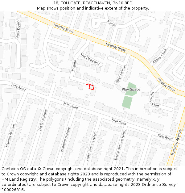 18, TOLLGATE, PEACEHAVEN, BN10 8ED: Location map and indicative extent of plot